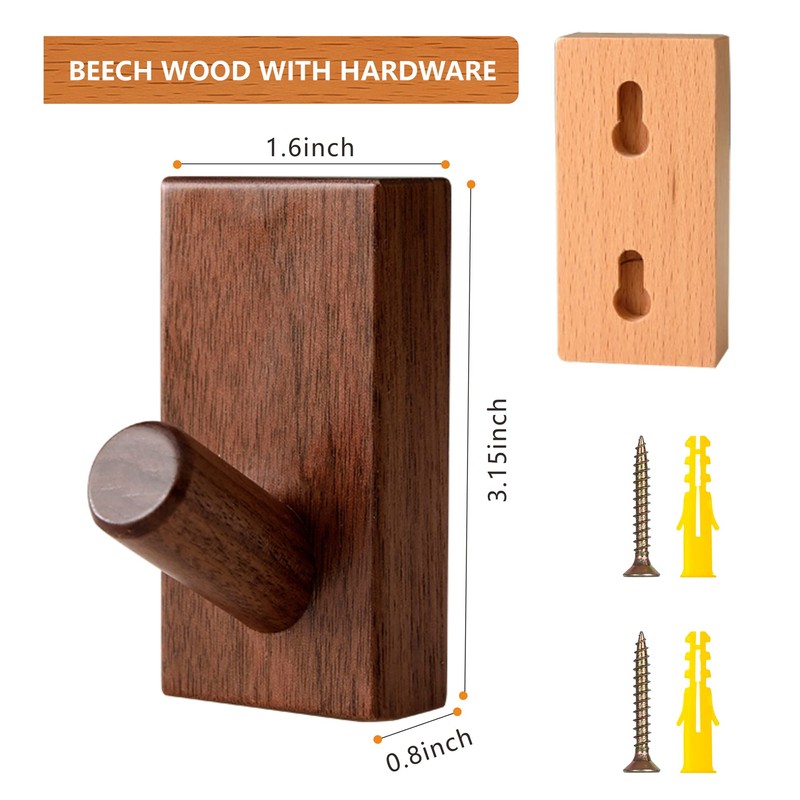 Wood Wall Hooks for Hanging - QUELLANCE 4 Pack Utility