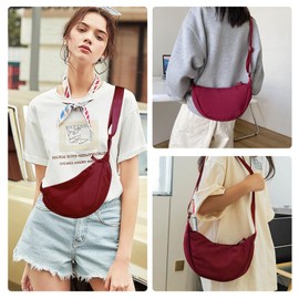 Uwiyo Half Moon Bag Women's Nylon Crossbody Moon Bag Hobo Halfmoon Bag Half Moon Shoulder Bag Dumpling Shoulder Bag with Adjustable Strap for Women Girls, Burgundy red
