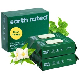Earth Rated Earth Rated Pet Grooming Wipes for Dogs and Cats, Hypoallergenic, 3-in-1 Cleaning, Deodorizing and Hydrating, for Paws, Body and Butt, New White Tea and Basil Scent, 400 Count