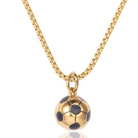WIGERLON Soccer Ball Charm Necklace,Soccer Gifts for Men,3D Stainless Steel Soccer Pendant Necklaces for Women gold