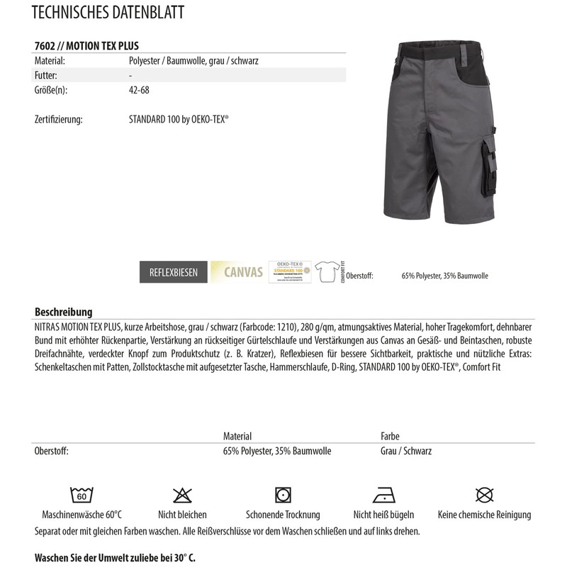 Nitras Motion Tex Plus Women's / Men's Work Shorts Cargo