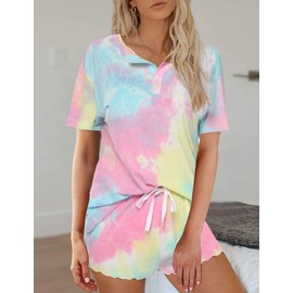 Ekouaer Tie Dye Pajamas Set Womens Loungewear Sleepwear 2 Piece PJ Sets
