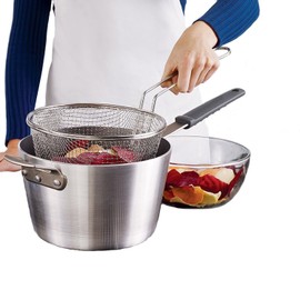 (deep fry basket) - 23cm Medium Stainless Steel Deep Fry Basket Round Wire Mesh French Chip Frying Serving Food Presentation Tableware With Detachable Handle Fit For Up To 5/6L Pot