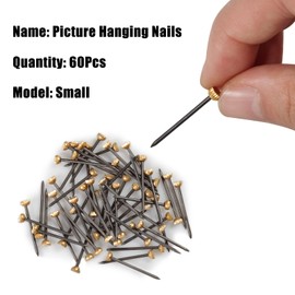 SPEEDWOX 60 Pcs Picture Hangers Black Steel Nails and Brass Head Frame, Picture Hanging Nails for Hanging Picture Painting with Plastic Storage Box Holds Up to 5-30 lbs(Small)
