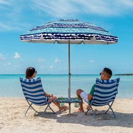 Jihfmo 7ft Beach Umbrella with Built-in Table Tray，UPF 50+ beach umbrellas for sand heavy duty wind portable, Windproof Outdoor Shade Umbrella for Patio Garden (Green Stripes)