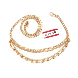 Women's Dressy, Casual Hang Low Multi Link Chain 4 Layer Waist Chain Belt in Gold, Silver Tone (Type 1 / Gold)