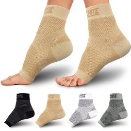 Thoxcare Calcetines de compresión para fascitis plantar para mujeres y hombres (1 par), la mejor manga de compresión para tobillo con soporte de arco para uso diario, hinchazón y alivio del dolor, beige, S