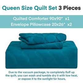 Litanika Queen Size Quilt Bedding Set Teal - Full Lightweight Comforter Bedspreads & Coverlets Turquoise - Bedding Cover Bed Decor All Season - 3 Pieces (1 Quilt, 2 Pillowcases)