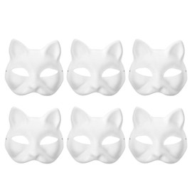 Toyvian 6pcs Cat Masks White Paper Blank Hand Painted Face Masks Diy Your Own Masks Cosplay Cat Animal Masks Kabuki Masks