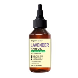 Organic Indus Lavender Oil for Hair, Body, and Brows | 100% Natural Blend of Lavender Oil and Castor Oil for Hair Growth, Skin Soothing, and Relaxation | 2fl oz / 60ml Bottle