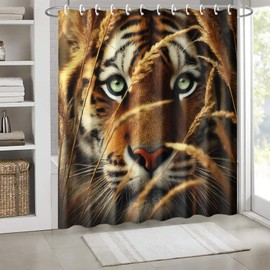 IOHEFY Tiger Shower Curtain 72x72 Inch Realistic Jungle Animal Bathroom Curtain Wildlife Close-Up Design Fabric for Safari or Rustic Decor