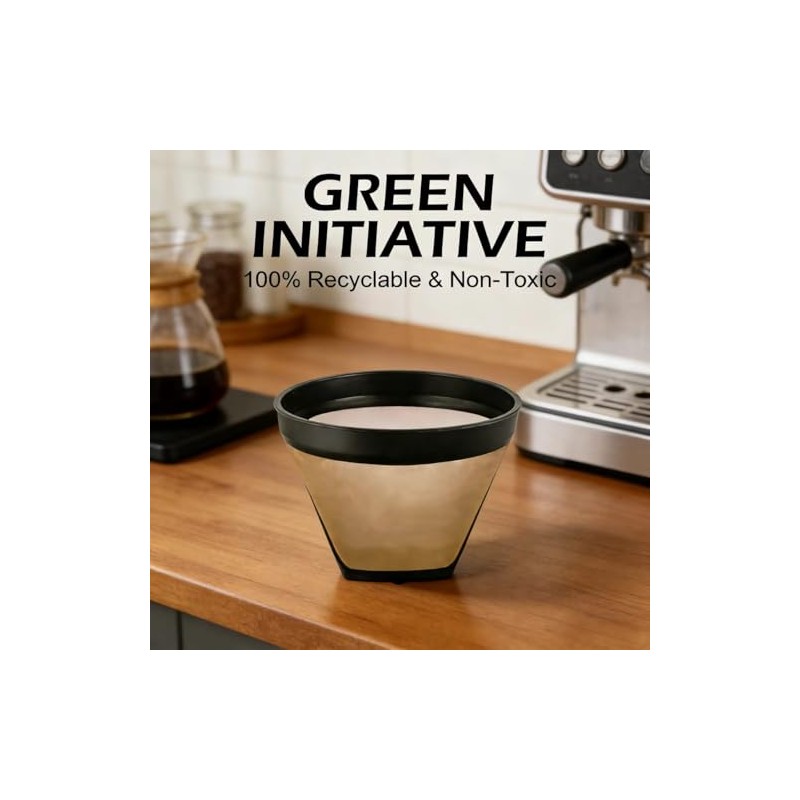 #2 Reusable Coffee Filter, Gold-Tone Permanent Cone Shape Filter Replacement