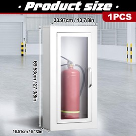 Zonon 1 Pcs Fire Extinguisher Cabinet Wall & Surface Mount 27 3/8 H x 13 7/8 W x 6 1/2 D White Steel Fire Extinguisher Box Holder with Handle for Outdoor Indoor