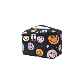 NGIL Travel Cosmetic Bag Makeup Bag Organizer for Women and Girls (Rainbow Smiles-Black)