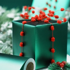 BIOBROWN Christmas Wrapping Paper Roll with Trim Ribbon 17 Inch X 40 Feet (56.6 sq. ft. ttl.) Matte Green Design Perfect for Christmas, Party, Xmas, Holiday Gift Wrap