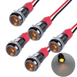 DMWD 5 luces indicadoras LED de ahorro de energía de 12 V-24 V, 20 mA, carcasa de aleación de aluminio, orificio de montaje impermeable con 15 cm. Alambre para coche, camión, barco (LED amarillo)