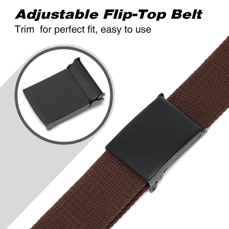 JASGOOD Canvas Web Belts Flip-Top Solid Black Military Buckle Mens