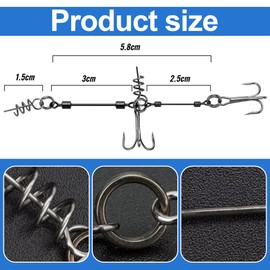 Juguta Shallow Rig Stinger Hooks, Pack of 2, Screw In Pike Systems for Rubber Fish for Baits of Sizes 6-12 cm for Rubber Fish with Jig Head