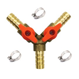 Hooshing 3 Way Shut Off Ball Valve 3/8" ID Hose Barb Brass Y Shaped Ball Valve 2 Switch Hose Barb Fitting with Hose Clamps