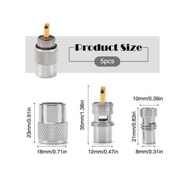 YIXISI UHF/PL-259 Solder Coaxial Connector with Reducer Compatible with CB Amateur Radio Antenna, RF Adapter 50 Ohm PL259 Plug for RG59, RG8, RG8x, LMR-400, RG-213, Pack of 5