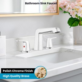 gotonovo Bathroom Sink Faucet 3 Holes 2 Handles Widespread 8 Inch Bathroom Faucet with Pop Up Drain Hot Cold Water Supply Lines Lavatory Vanity Mixer Tap, Thick Style, Polish Chrome