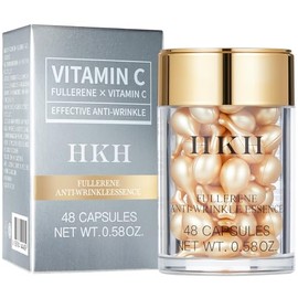 Suero de vitamina C para el rostro antiarrugas, 48 cápsulas, suero antiarrugas con vitamina C, suero de noche antienvejecimiento con colágeno y...    