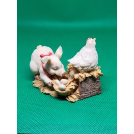 Pig & Chicken with Eggs Polyresin Figurine 2½"×2½" SO CUTE, LOOK  !!!!!