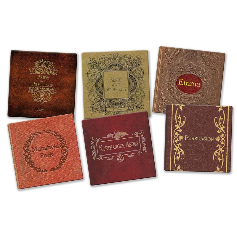 Jane Austen Books Coaster Set - Ceramic Tile with Cork