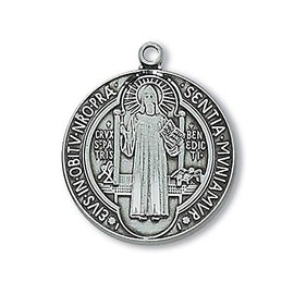 McVan Antiqued Silver Tone St Benedict Medal Pendant, 1 Inch