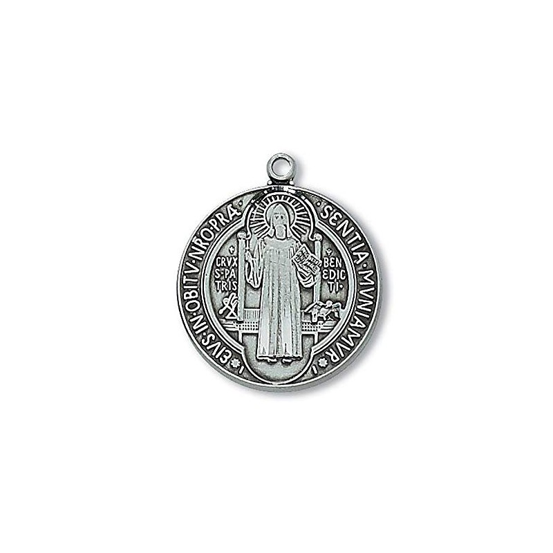 McVan Antiqued Silver Tone St Benedict Medal Pendant, 1 Inch