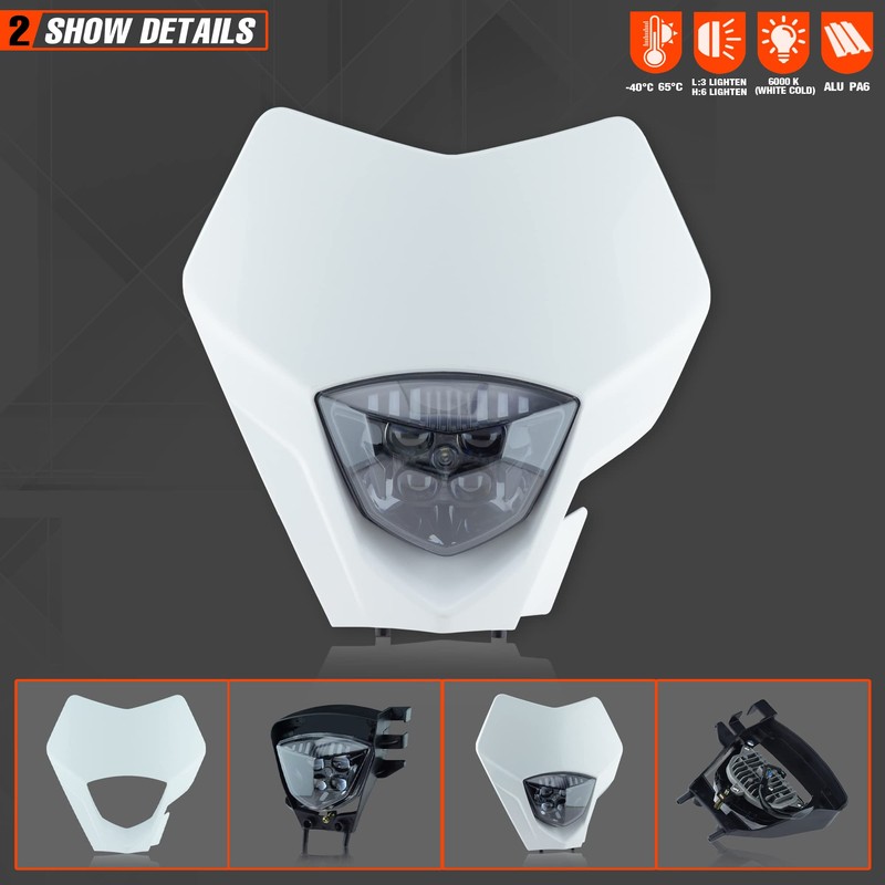 fewfuss Universal Dirt Bike LED Head Lamp - Motorcycle LED