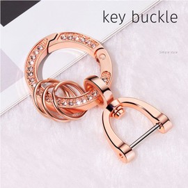 Bling Rhinestone Keychain for Car Keys, 360 Degree Rotation Keychain, 14k Gold Plated Alloy Stirrup Buckle Keychain for Women Men, Gold Rose, 1