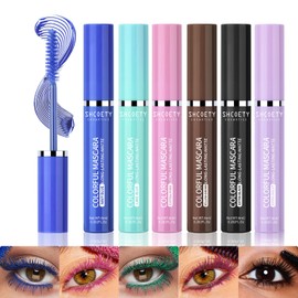 6 Farben Buntes Mascara-Set, Blau Weiß Schwarz Regenbogen Buntes Mascara Langanhaltend Wischfeste Wasserdichtes Farbige Mascara Set 3D-Faserwimpern-Mascara-Volumen Wimpern