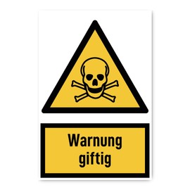 Sticker: 300 x 200 mm, Pack of 1 - Warning Toxic - Warning Sign with Text (German) (Yellow/Black) - Vertical - W016 - DIN EN ISO 7010 / ASR A1.3