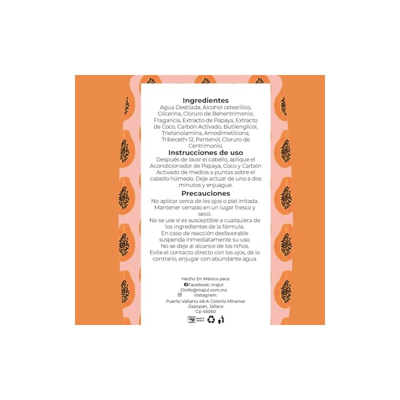 shampoo y acondicionador de papaya, coco y carbón activado, unisex,