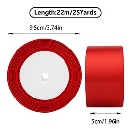 2 Ribbons 22 m Satin Ribbon Gift Ribbon Red 50 mm Wide, Satin Ribbon 50 mm, Car Silk Ribbon Red Thick Ribbon Satin Decorative Ribbon for Gift Wrapping, Decoration