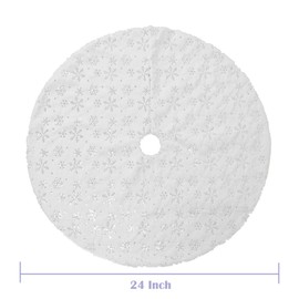 XAMSHOR Sequin Christmas Tree Skirt Soft Plush Mat White Faux Fur Holiday Party Decorations 24 Inch