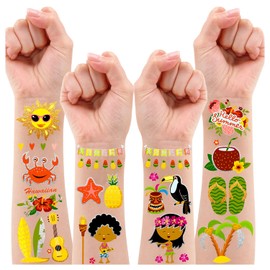Leesgel Tattoos Children's Hawaii, 38 Styles Hawaii Glitter Tattoos Set Children, Temporary Tattoos for Children, Hawaii Luau, Tropical Beach Pool, Children's Birthday Decorations Supplies Favours