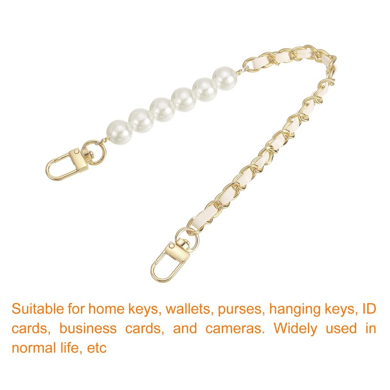 sourcing map Leather Wristlet Strap, 350mm/14-inch Imitation Pearl Short Handle