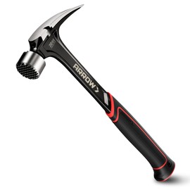 ARROW 20 oz Straight Claw Hammer with Magnetic Nail Holder, Side Nail Puller, Rip Claw Hammer with Milled Face & Shock Absorbing Grip, Heavy Duty One-piece Forged Hammer
