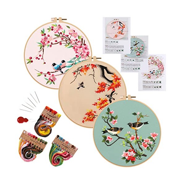 HAOCOO 3 Sets Embroidery Kit for Beginners, Cross Stitch Kits