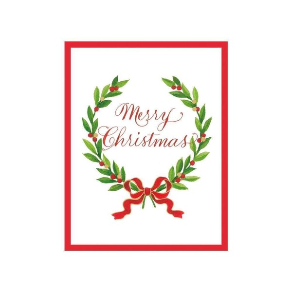 Caspari Merry Christmas Laurel Wreath Gift Enclosure Cards in Gold