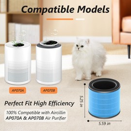 AP070A & AP070B Replacement Filters, Compatible with Aircillin AP070A & AP070B Air Purifier, 4-in-1 High-Efficiency HEPA Filter with Activated Carbon, 4 Pack