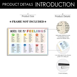 Feelings Chart for Kids Mental Health Posters Words for My Feelings Emotions Poster Calm Corner Emotional Regulation Preschool Classroom Decor Prints 12x16in Unframed