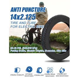 14 Inch Electric Bike and Tube Set, 14x2.125 (57-254) Explosion-Proof Electric Bicycle Tire with Bent Valve Inner Tube Puncture Resistant Ebike Tire Suitable for E Bikes for Men