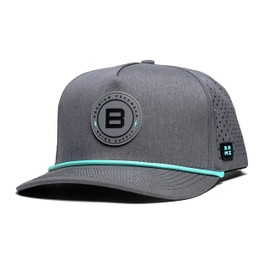 BRIMZ Outdoor Performance Hat - Breathable Sweat Resistant Fitness Hats - Best for Golf, Running, Workouts, Fishing, Exercise - Moisture-Wicking 5-Panel Baseball Cap Snapback (Heather Grey - Cyan)