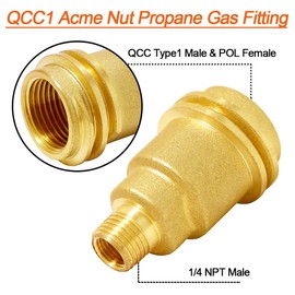 Joywayus Solid Brass QCC1 Nut Propane Gas Fitting with 1/4" NPT Male Pipe Thread, 1/4" NPT Male Quick-Connect Plug, 1/4" NPT Female Coupler Kit
