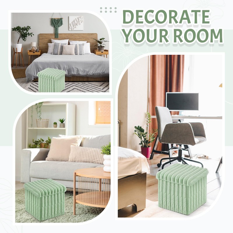 Wenqik Green Storage Ottoman Cube, Fluffy and Furry Green Square