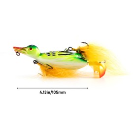 Dr.Fish Topwater Duck Fishing Lure 10.4cm Lifelike 3D Duck Poppers Floating Hard Bait Feathered Hooks Artificial Bait Bass Pike Catfish Fishing Lures Red Head Grey Belly