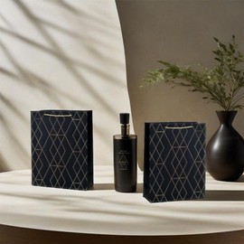 DWUENT 23x18cm Black Foiled Gift Bags 2pcs - Medium Birthday Present Totes with Deep Embossed Design (110g)